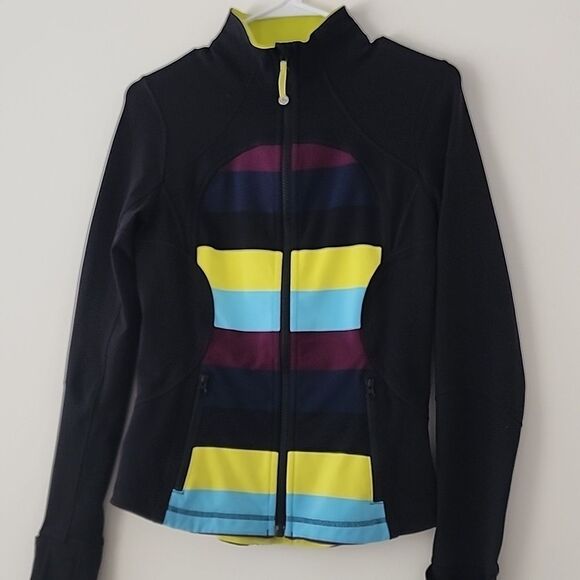 Lululemon Forme Black Colorful Stripes Logo Athletic Running Jacket 6 - Picture 7 of 7